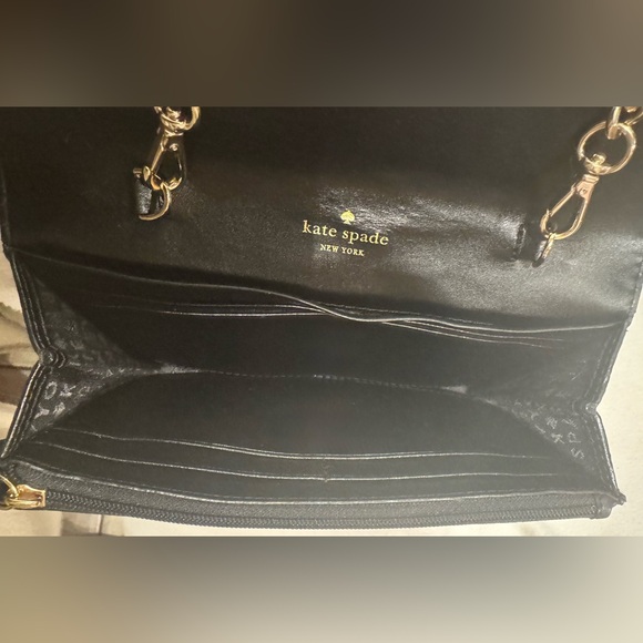 Kate Spade Rivas Street Milou chain clutch black and natural ocelot-print .